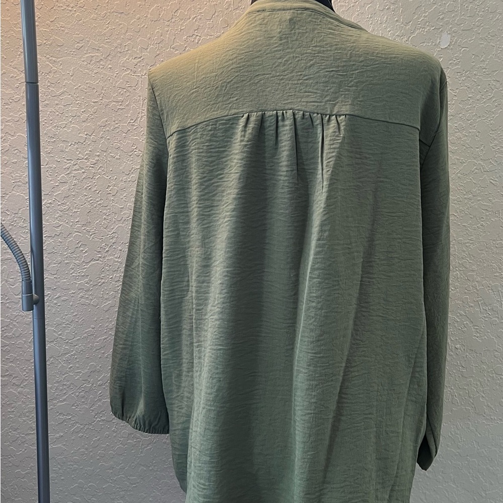 Olive Green Button-Down Blouse - Picture 2 of 13